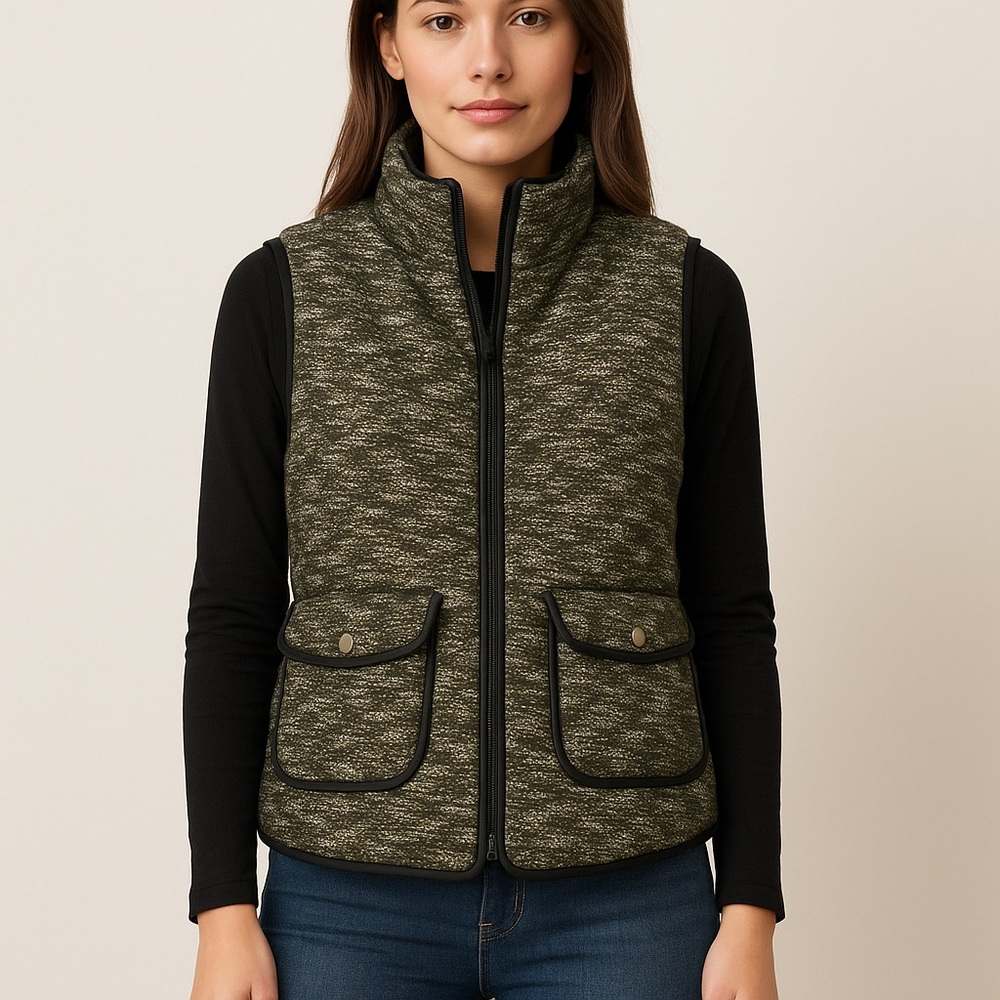 Takara Tweed Vest Women’s Size S Black Gold Metallic Puffer Style Layering